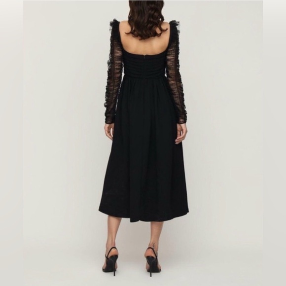 self-portrait Crepe Dot Mesh Sleeved Midi Dress Black Ruffle Polka Dot XL - Picture 2 of 12